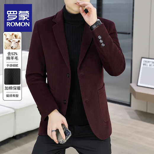 ROMON 2025 new suit jacket winter cotton thickened solid color high quality warm short fashion casual men's suit black 2XL recommended 145-160Jin Jin equals 0.5 kg