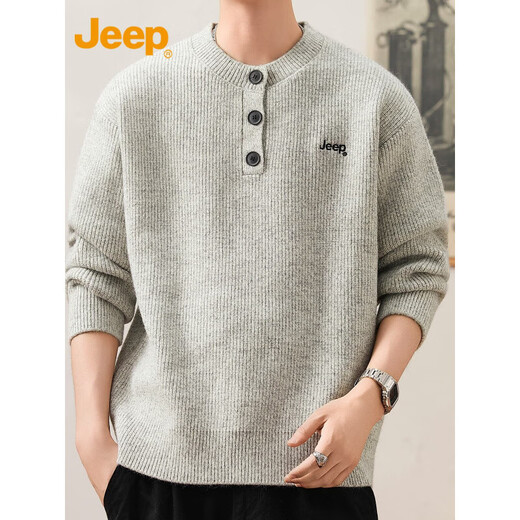 Jeep (JEEP) Henry collar sweater men's lazy style base layer 2025 autumn and winter thickened sweater for men 25005 light gray Jeep official M _ 90-110Jin Jin equals 0.5 kg