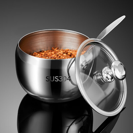 LeCali 304 stainless steel seasoning jar set seasoning bottle salt shaker kitchen seasoning jar dust-proof with spoon combination storage box seasoning jar set with tray with spoon