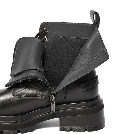 Senda Martin Boots Women's New Year Winter Shopping Mall same motorcycle style casual short leather boots XED01DD4 Black 36