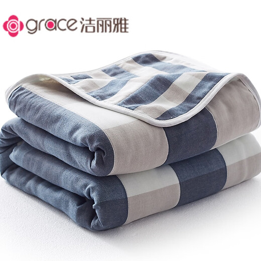 Qiaobo Lai's new six-layer gauze towel quilt cotton blanket quilt thin children's baby blanket cotton gauze summer ab blue grid 90x100cm sofa shawl blanket