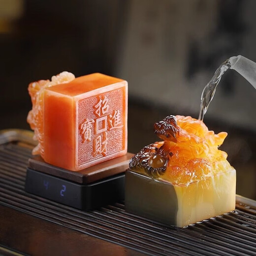 Huilu Color Changing Tea Pet Ornaments Chinese Dragon Seal Jade Seal Tea Table Tea Tray Tea Table Boutique Zhencai Tea Set Can Keep Decorations Zhenyun Jade Seal-Zhentianxia Liuhe Collection Red Jade Dragon