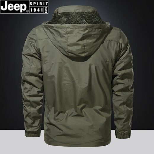 JEEP SPIRIT春秋季休闲运动外套男士大码百搭户外防水冲锋衣中青年连帽夹克薄 军绿9928 4XL