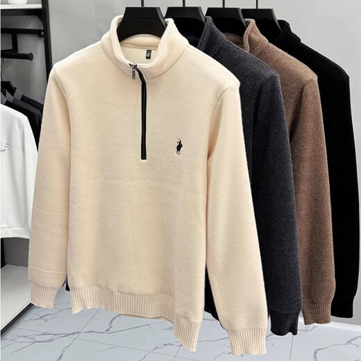 Voiture classique (Laoyche) Half Zipper Plus Velvet Sweater épaissis pour les hommes en hiver chauds décontracté Paul T-shirt Collier de base de base en tricot-tricot BW9901 M BLANC M
