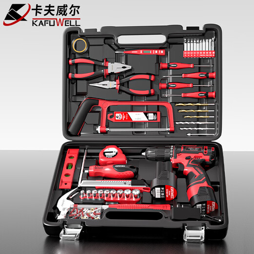 卡夫威尔126件手电钻工具箱套装家用双电池电动螺丝刀组套五金工具 P3893A 12V锂电钻工具组套P4609A