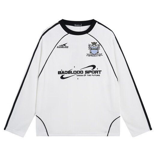 Badblood Korean trendy brand long-sleeved jersey women's loose retro casual round neck top couple American new style white S