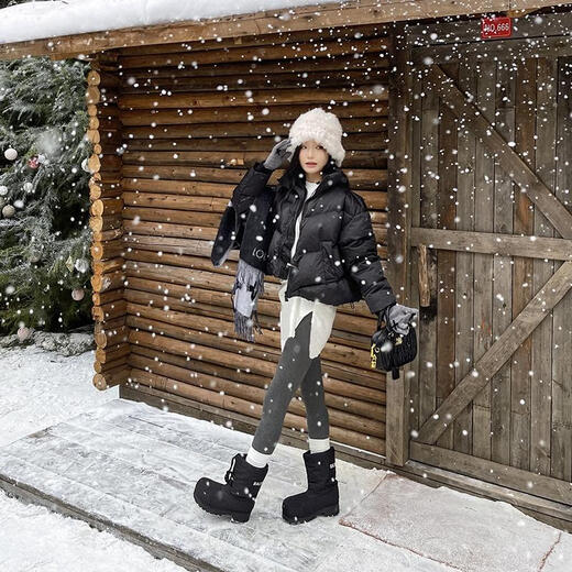 MULE DONKEY thick-soled big-head ski shoes 2025 autumn and winter new waterproof anti-slip warm snow boots women's fashion short boots cotton shoes black 35