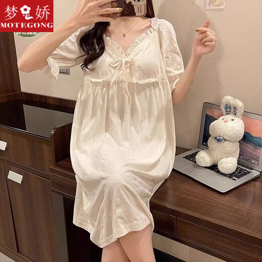 Mengjiao nightgown summer women with breast pad 2024 new cute short-sleeved pajamas for women summer princess style can be worn outside home clothes JDX-3888 pink M code (recommended 80-100Jin [Jin equals 0.5 kg])