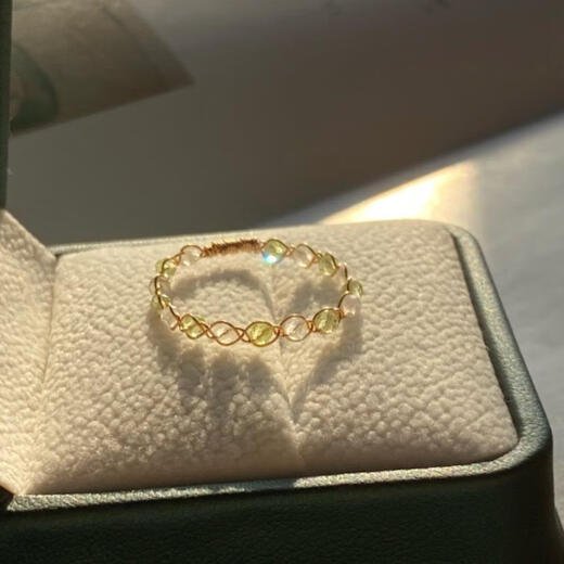 Moyun natural crystal peridot white moonlight olive green woven ring forest style small fresh retro pure beauty thin circle stacked peridot finger circumference 50mm