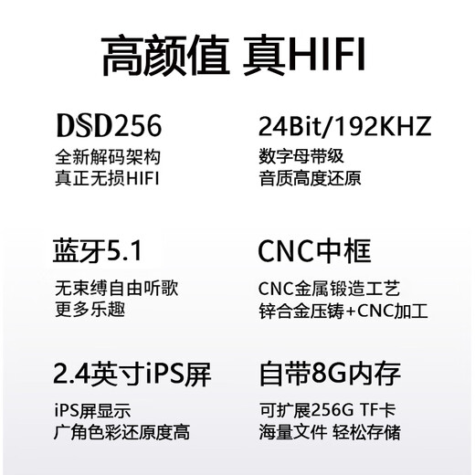 Moonlight Box Z12PRO Portable HIFI Player DSD256 Master Level Digital Decoding USB-DAC Bluetooth Lossless Music Walkman MP3/MP4 Listening Artifact 8G Black