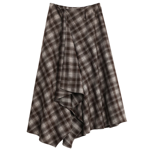 CHIC VEN 2025 new winter design high waist irregular contrasting plaid brushed skirt long skirt for women chicven black M