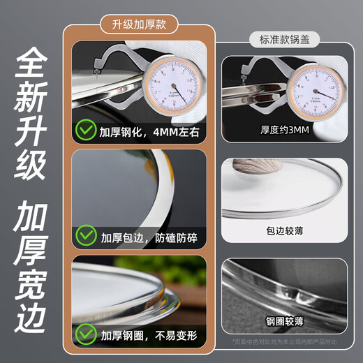 Newair pot lid glass lid household tempered high temperature resistant 32cm universal wok steamer with lid round snack food grade wide edge tempered lid stainless steel pot knob 30cm