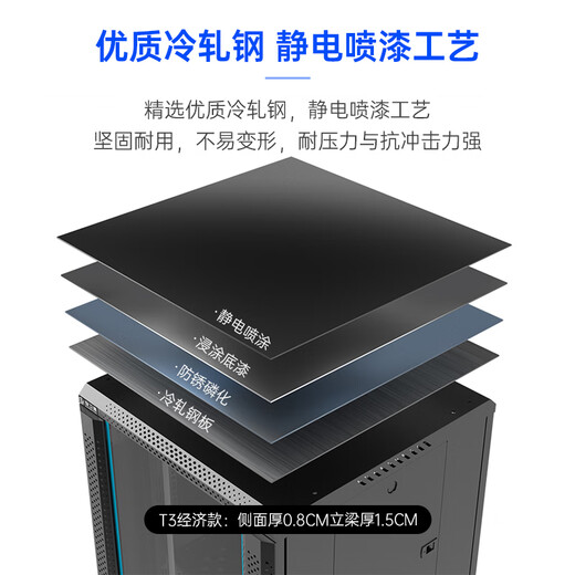 保卫通服务器标准机柜 网络设备弱电经济款侧面0.8立梁1.5机架式设备柜 钢化玻璃前门后网门 600*600*1200	T3-6622