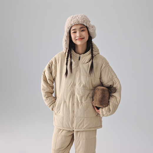 Kissing Cat winter thickened couples quilted pajamas island velvet three-layer thickened men's suit home clothes can be worn outside 6463 Cream Apricot Women L