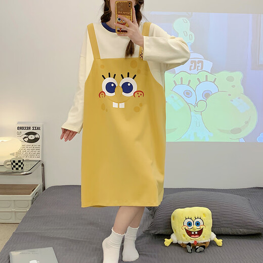 棉的陪伴长袖睡裙女春秋季棉质甜美可爱鸭子睡衣2024年新款大码孕妇家居服 16857 M