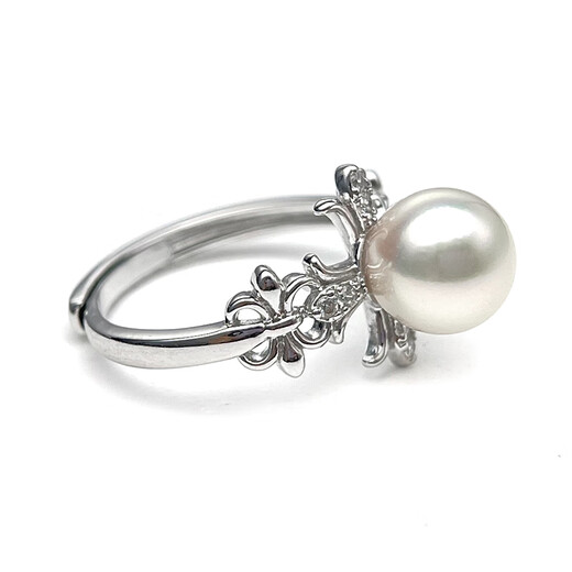 Queen of Pearls S925 Silver Akoya Seawater Pearl Ring 8-9mm Live Adjustable Women's Ring Birthday Gift