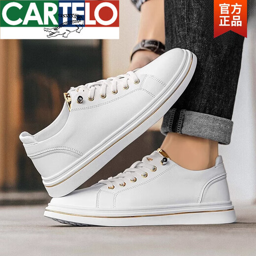 Marque de cartelo Chaussures haut de gamme printemps masculin 2025 petites chaussures blanches véritables en cuir doux Sole un pied de pédalage sportif et chaussures de planche décontractées blanc - creux respirant - 6630T 39 Taille de chaussure de sport standard