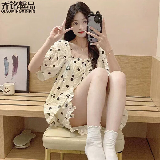 Qiao mingxin piano pyjamas mit Brustpyjamas für Frauen für Sommer Kurzarm Pure Cotton Cute Home Clothing Thin Student Lose Set DWX-3927-3 [Bring deine eigene Brustpads] XL [110-130jin [Jin gleich 0,5 kg]]