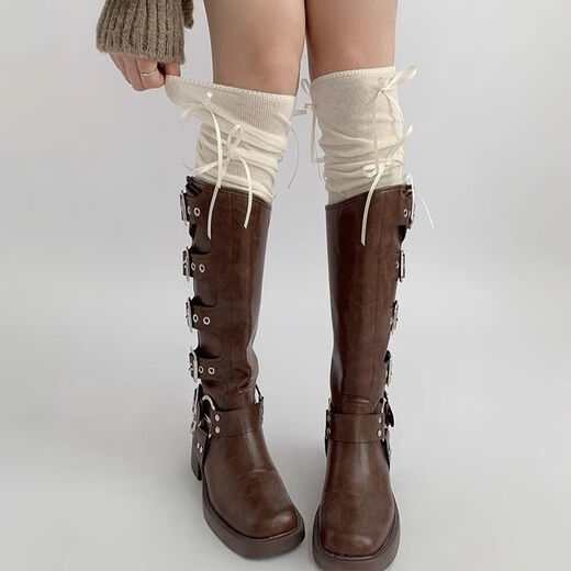 Jane Deiune stockings for women spring and autumn spliced bow-knot pile socks Lolita over-knee socks slim pure lust style jk Japanese style black + gray bow-knot over-the-knee socks one-size-fits-all transforms into comic legs in seconds suitable for 70-150 Jin Jin is equal to 0.5 kg