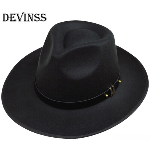 Danwens top hat men's Shanghai beach hat Xu Wenqiang's same style British top hat groom's official hat classic wool felt hat black M (56-58cm)