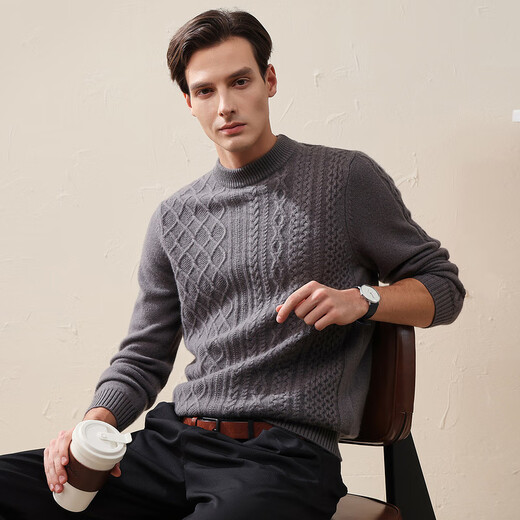 Comon Boca 2024 Herbst und Winter Festkabelkabel Kaschmir -Pullover Herren -Hälfte Grabenkragen verdickter gestrickter Pullover Rauchgrau L.