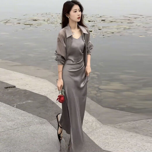 问浮黑色套装女夏装时尚 两件套气质型洋气裙2024夏季新款气质防晒衫 J683白色 2XL【建议130145斤】