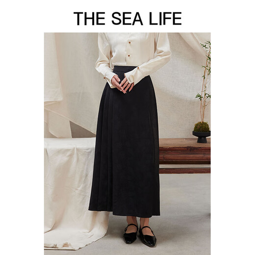 THE SEA LIFE欧海一生 知性半身裙女24夏新品黑色显瘦别致中式半身裙16805 黑法师 M