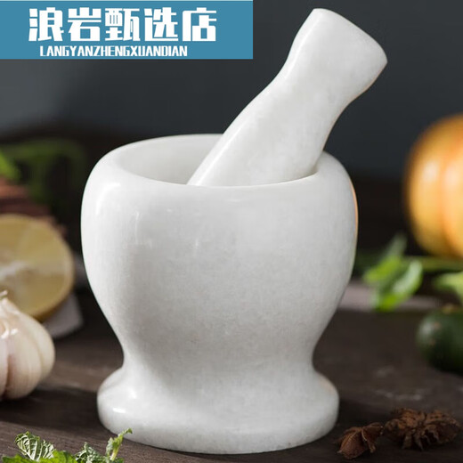 Garlic mortar, stone garlic pounder, stone mortar, household mashing jar, medicine pounding bowl, manual old-fashioned garlic masher, natural stone, Taishan stone black stone mortar with stone hammer