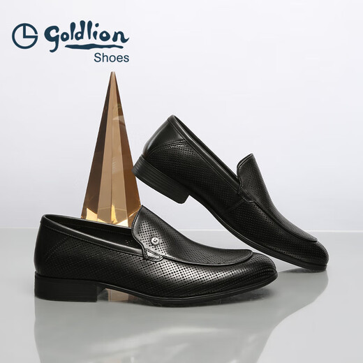 Goldlion men's shoes loafers punched breathable sandals business casual shoes G580420170AAD black 40