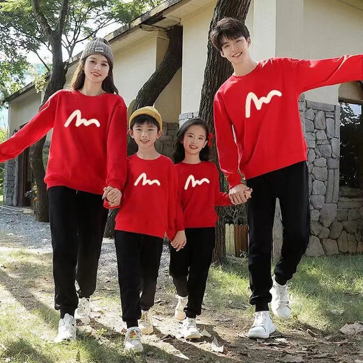 Disney (Disney) 25 red sweatshirts for a family of three, parent-child outfits for older children, sweatshirts with velvet, festive New Year clothes, red, open heart, velvet, 130, recommended 120-130cm