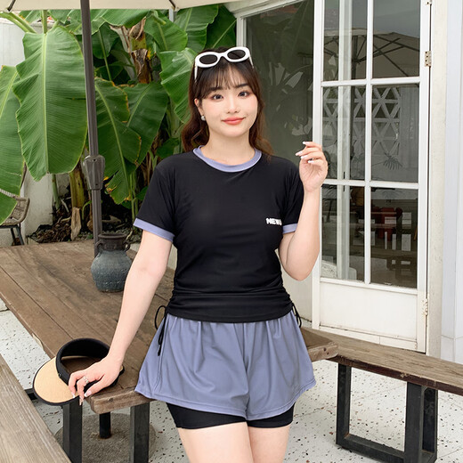 Yu Zhaolin sports swimsuit women's short-sleeved large size fat mm sports splicing color split conservative belly-covering slimming swimsuit