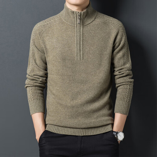DVW luxury high-end brand pure wool sweater men's thickened winter half-zip stand-up collar knitted sweater base layer black gray 100% pure wool L 175 reference weight 135-150Jin Jin equals 0.5 kg
