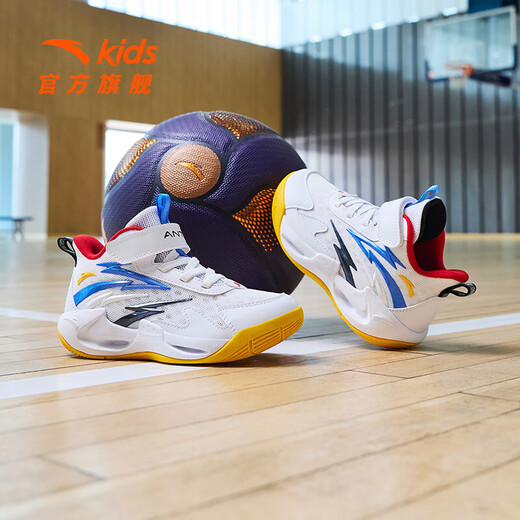 Cañas de baloncesto de anta para niños para zapatos deportivos para niños para niños 2025 Summer Nuevo transpirable sin deslizamiento de zapatillas de túnel de viento resistente al desgaste [Túnel de viento] Anta White/Medium Blue/Black-1 30