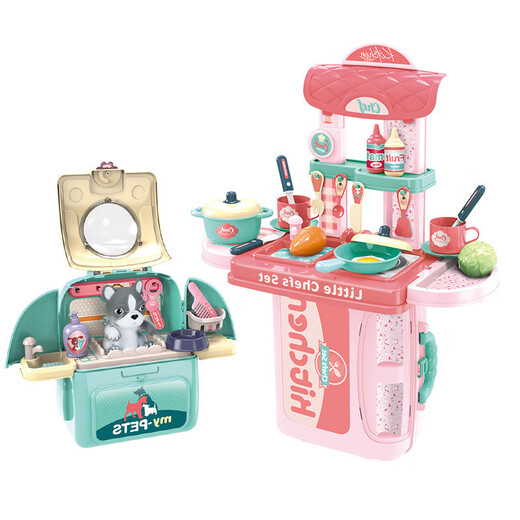 Xiongcheng Children's House Playing Toy Set Men and Girls Kitchen Makeup Tools Doctor Playing Home Equip Card 2-in-1 Backpack - Cute Pet Theme