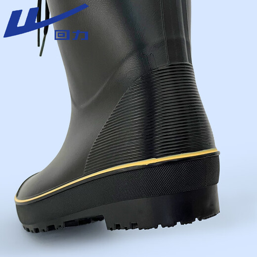 Pull-back rain boots for men, fashionable rainy day waterproof rain boots, car wash water shoes, fishing wear-resistant rubber shoes 89, black drawstring 42