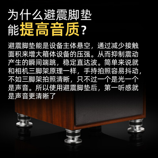 独丫兽发烧音响避震脚钉音箱减震脚垫功放CD胆机低音炮增高支架防滑防震 碳纤维款银色（四个一盒）