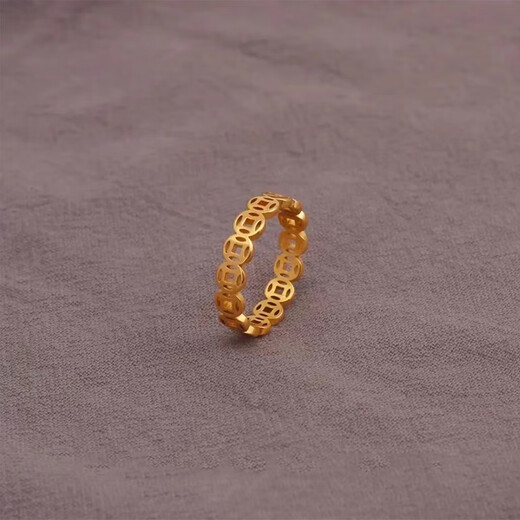 Happy two generations, copper coin shape money ring, female and male couple ring, light luxury and high-end ring that is not easy to fade. The default number is 7, other numbers are remarked (5-10)