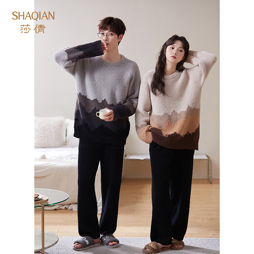 Sha Qian Couple Pajamas Autumn and Winter Half Velvet Women's Thickened Warm Coral Velvet Men's Casual Homewear Set