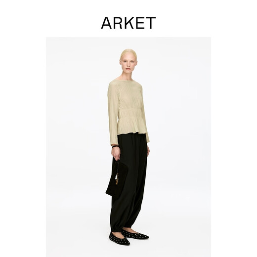 ARKET Women's Pleated Waist Belted Long Sleeve Top Light Beige Autumn New Style 1324552002 Light Beige 38 165/88A