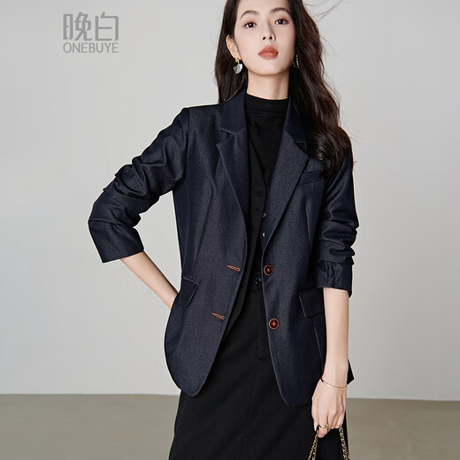 Late White New Product 2025 Autumn Solid Color Fashion Top Lapel Temperament Versatile Commuting Suit Jacket Women Denim Blue XL