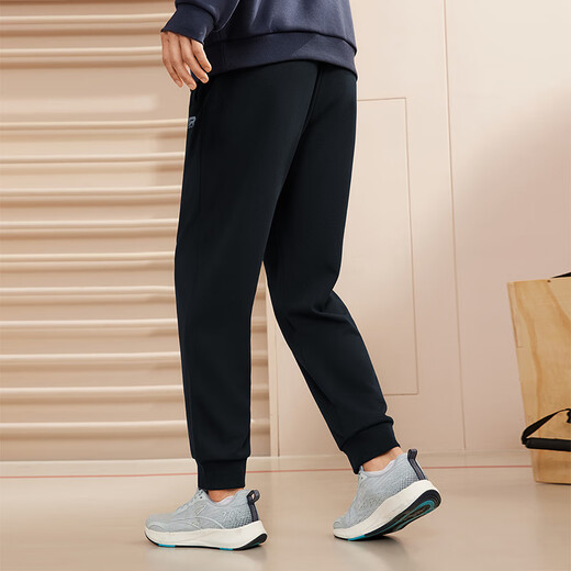 361 Sports pants for men in autumn and winter, loose and breathable casual pants, velvet straight legged knitted trousers, running pants for men, recommended leggings, super black XL