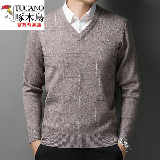 Woodpecker (TUCANO) middle-aged sweater men's thickened V-neck shirt men's warm winter dad chicken heart collar knitted base shirt medium gray V-neck 6626 165/M Recommended 120 Jin [Jin equals 0.5 kg] or less