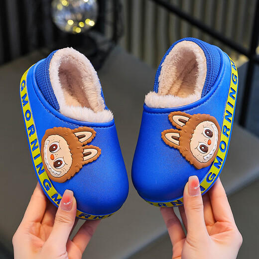 Children's cotton slippers bag with autumn and winter 3-6 years old cute lab cloth plush warm waterproof indoor home cotton shoes pink cotton slippers plus velvet size 24-25 inner length 15CM 2-3 years old