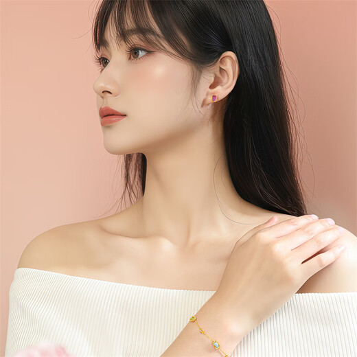 Shipulin 18K gold sugar cube topaz earrings, fashionable women's earrings, citrine + green crystal