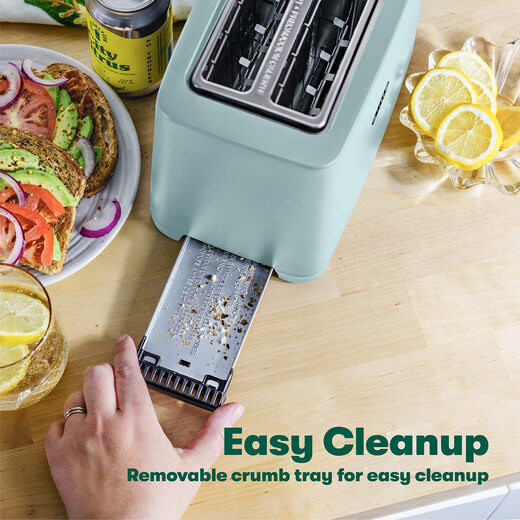 BELLA 2-Slice Toaster - Auto Shut-Off Extra-Wide Trough Removable Crumb Tray Cancel/Defrost/Reheat - Light Green