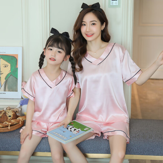 
Brangdy mother and daughter parent-child pajamas emulated silk short sleeve 2024 summer thin air conditioning suit children girl big children ice silk 1007 100 girls 1105-115CM38Jin [Jin equals 0.5 kg]