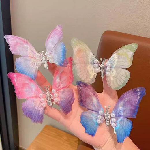 
Handmade agile butterfly children's hairpin ancient style hair accessories for girls to move spring butterfly cute Chinese style hair card Pink purple + pink blue [two-piece set]