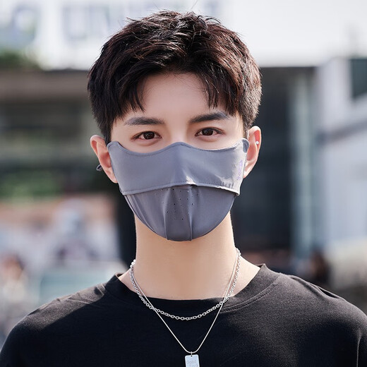 Ice Silk Sunscreen Mask Men's Summer Thin Breathable Anti-UV Outdoor Cycling Fishing Eye Protection Sunshade Mask Dark Gray