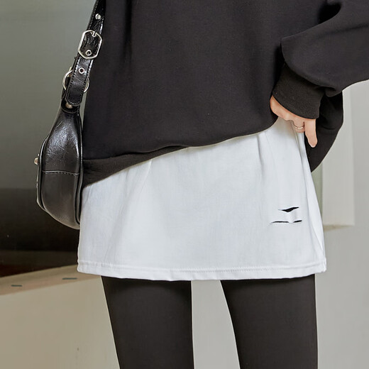 QBILY small butt curtain, hip-covering skirt with bottom curtain decoration, fake two-piece shark pants stacked with hem skirt, 2-piece set, white + hole white, one size fits all, regular