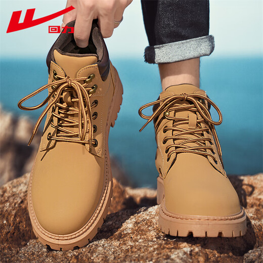 Warrior official Martin boots men's shoes spring and autumn outdoor hiking shoes retro work boots high top yellow boots men brown 40